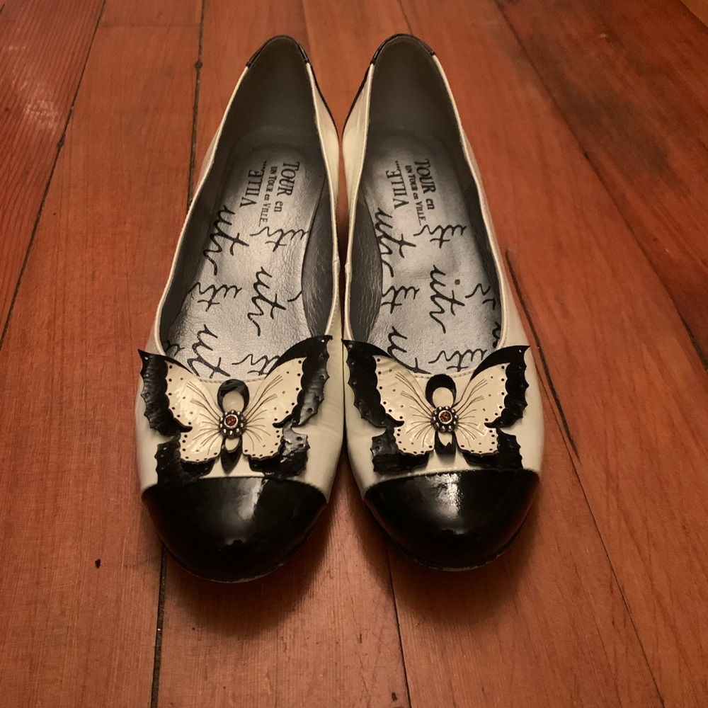 Beautiful elegant black and white butterfly shoes
